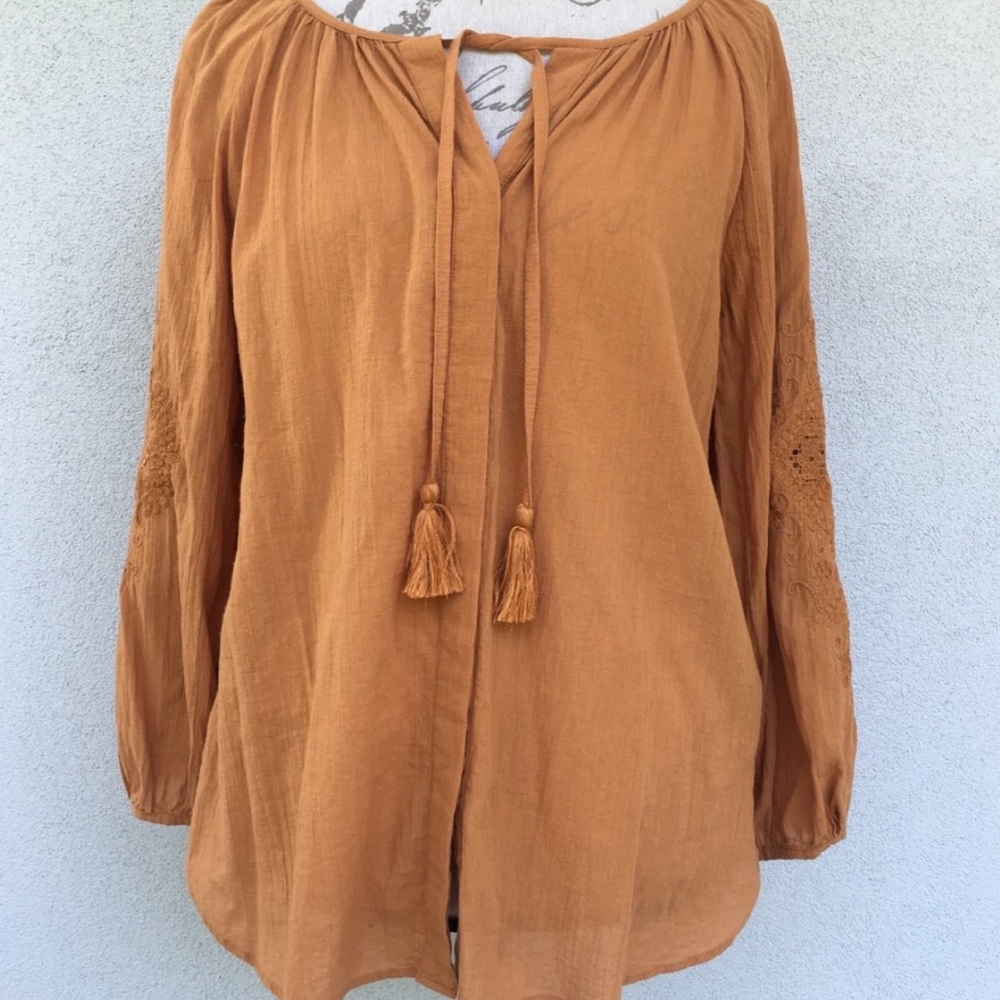 Massimo Dutti Long Sleeve Orange Flowy Top
